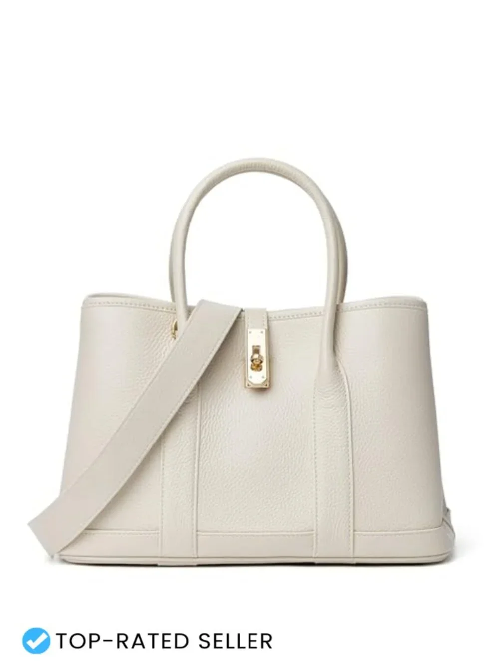 Genuine Leather Top Handle Satchel Tote with Twist Lock